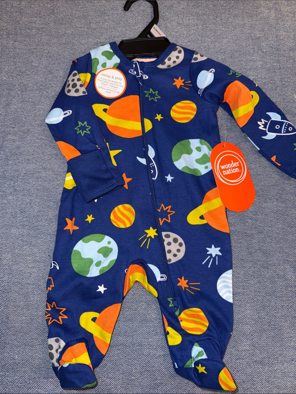 wonder nation Navy Space Planet Print Footed One-Piece